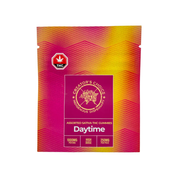 Assorted THC gummies 100mg daytime formula colorful mixed fruit flavored cannabis edibles for pain relief