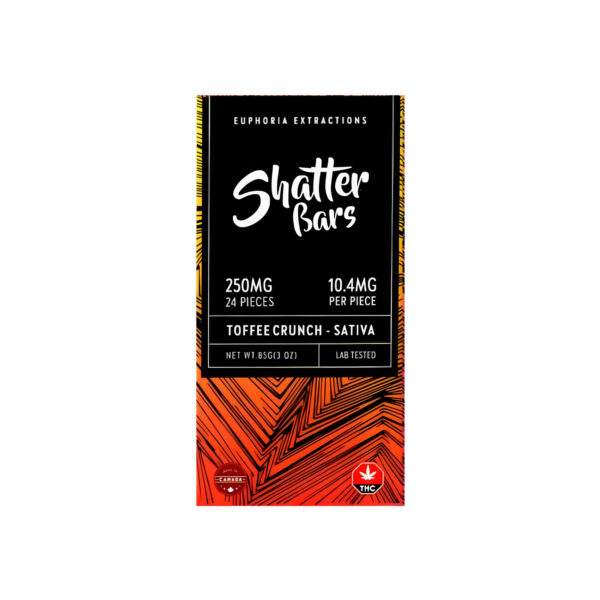 Euphoria Extractions Shatter Bars toffee crunch sativa chocolate edible cannabis bar