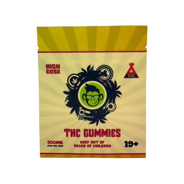 Green Monkey 1000mg THC assorted cannabis gummies colorful mixed fruit flavored edibles in variety of shapes