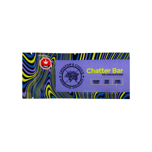 Creators Choice Chatter Shatter Bar 500mg THC chocolate edible broken into segments