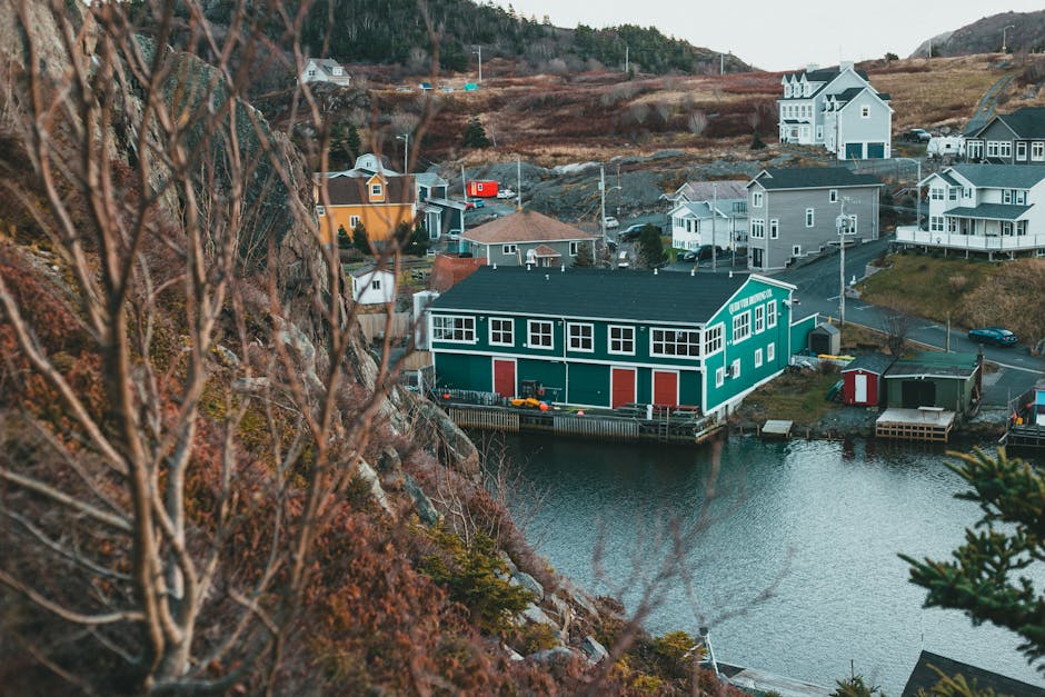 Scenic view of vibrant houses by the water in St. John's, Newfoundland, Canada.