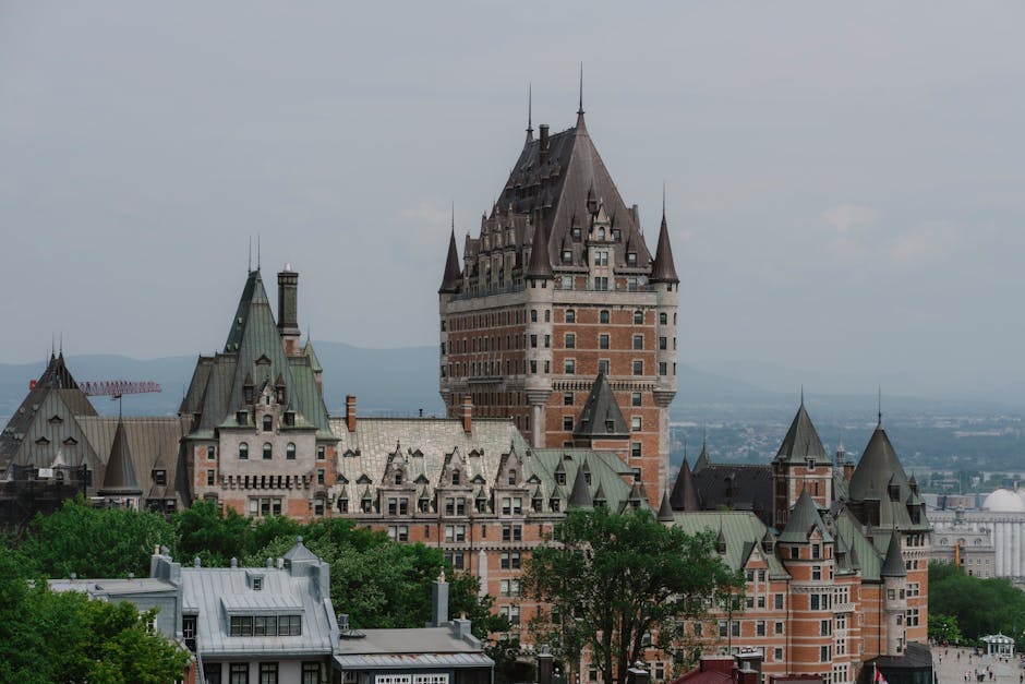 Historic Château Frontenac against the Quebec City skyline, an iconic landmark in Quebec, Canada.
