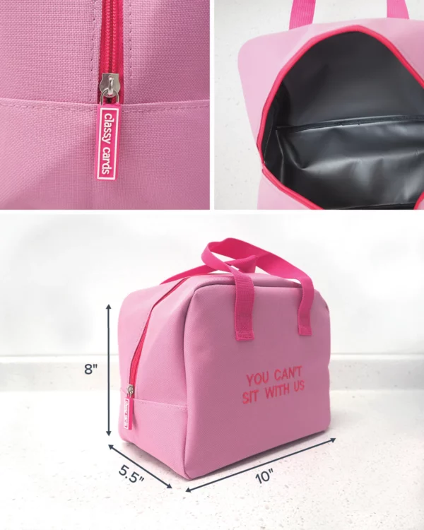 Funny insulated snack sack lunch bag with "Can't Sit With Us" text design