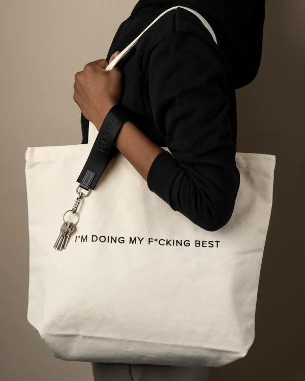 Embroidered canvas tote bag with Doing My Best text detail
